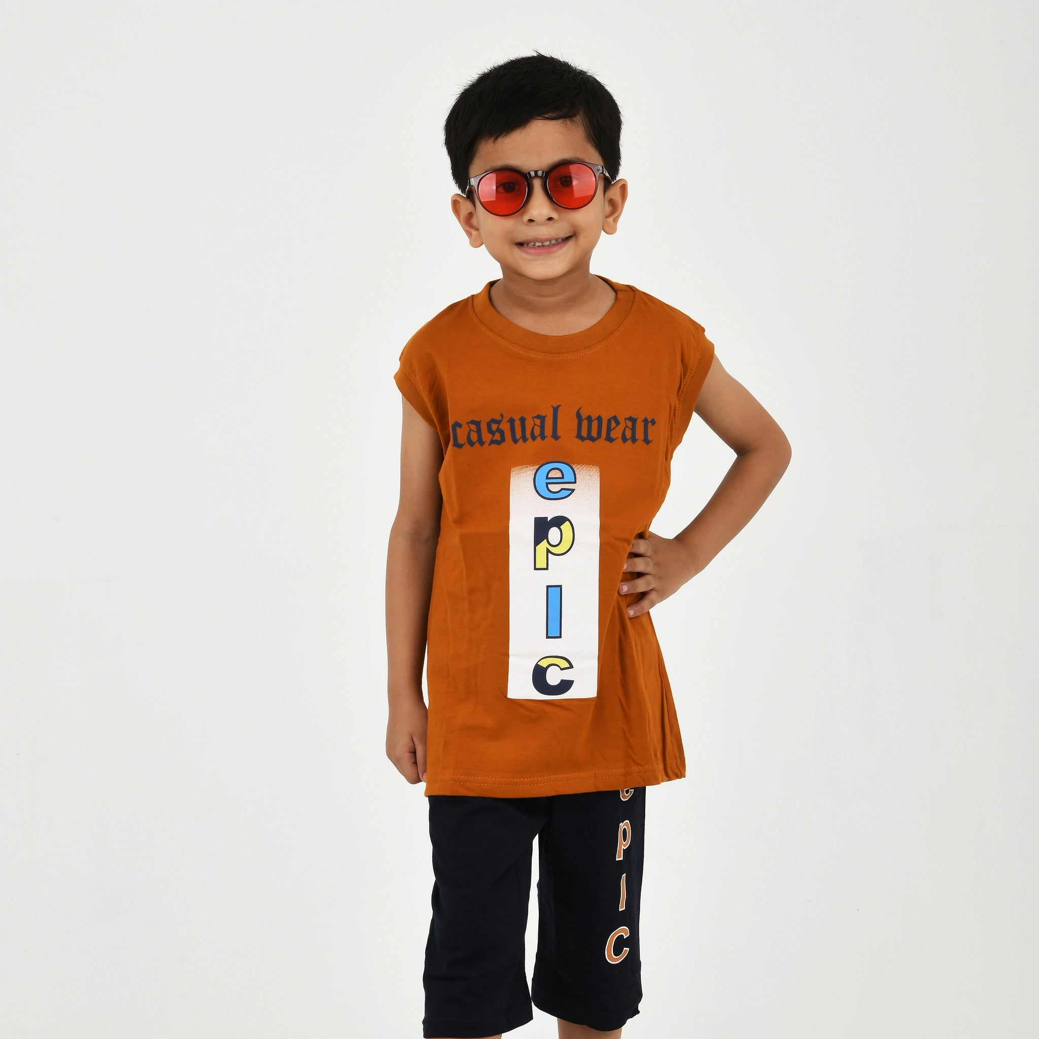 Cut Sleeve T-Shirt with Capri Set for Boys – Perfect for Playtime