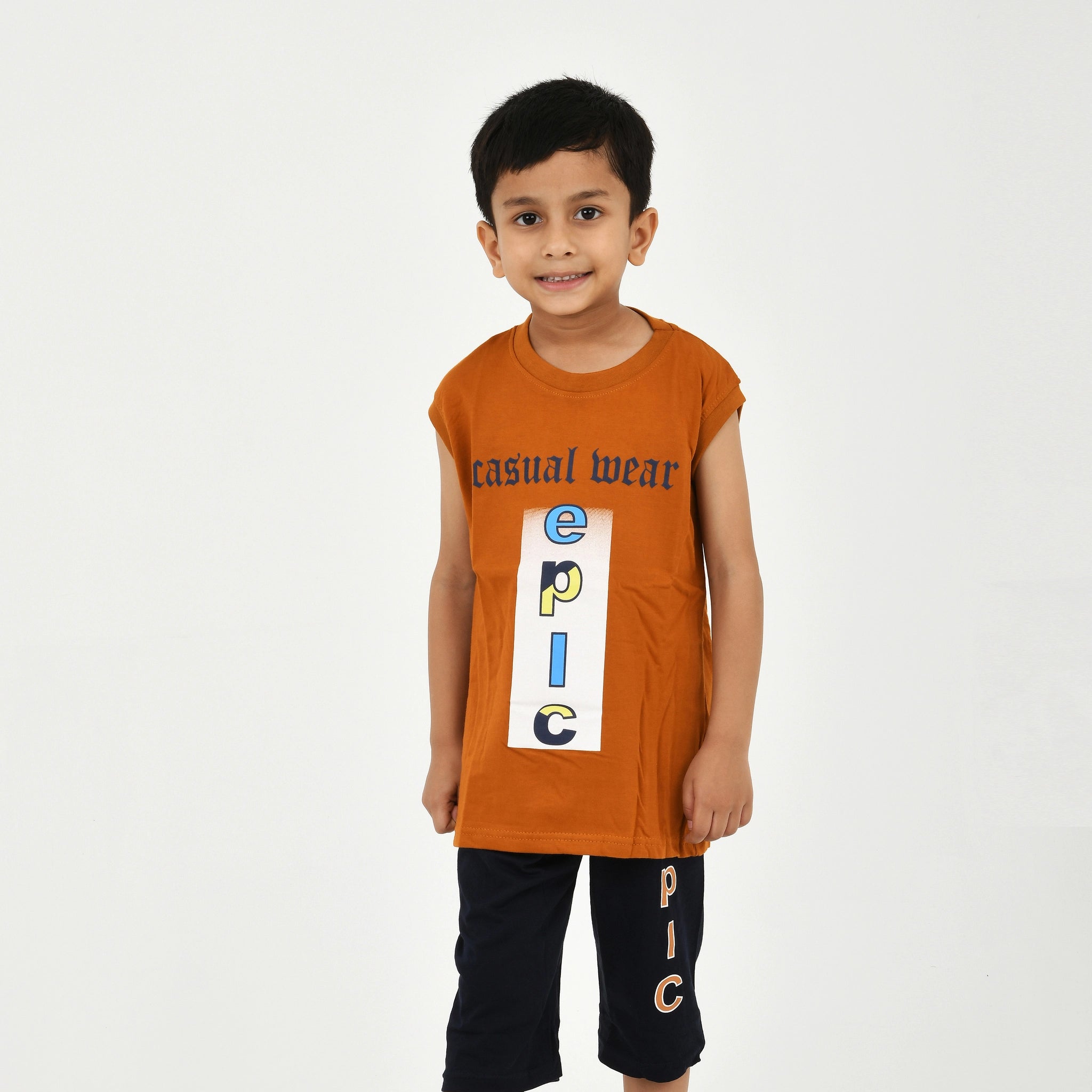 Cut Sleeve T-Shirt with Capri Set for Boys – Perfect for Playtime