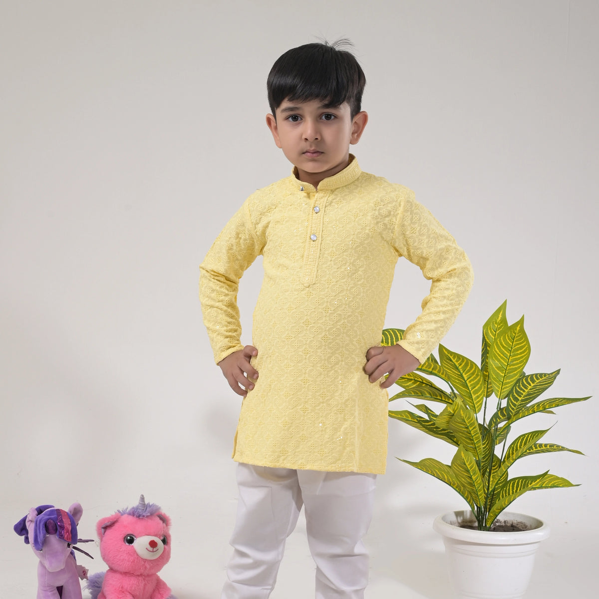 Boys Yellow Kurta Pajama Set – Festive & Traditional Ethnic Wear for Kids - image 3