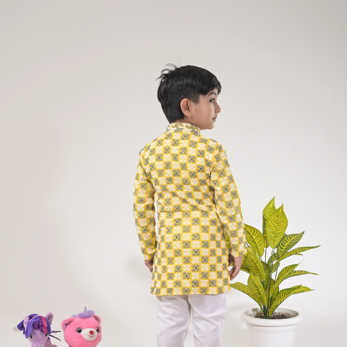 Boys Gold Printed Kurta Pajama Set – Stylish Ethnic Wear for Kids - image 3