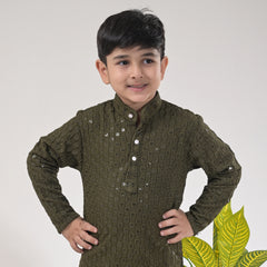 Boys Olive Green Kurta Pajama Set – Traditional Ethnic Wear for Kids
