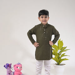 Boys Olive Green Kurta Pajama Set – Traditional Ethnic Wear for Kids