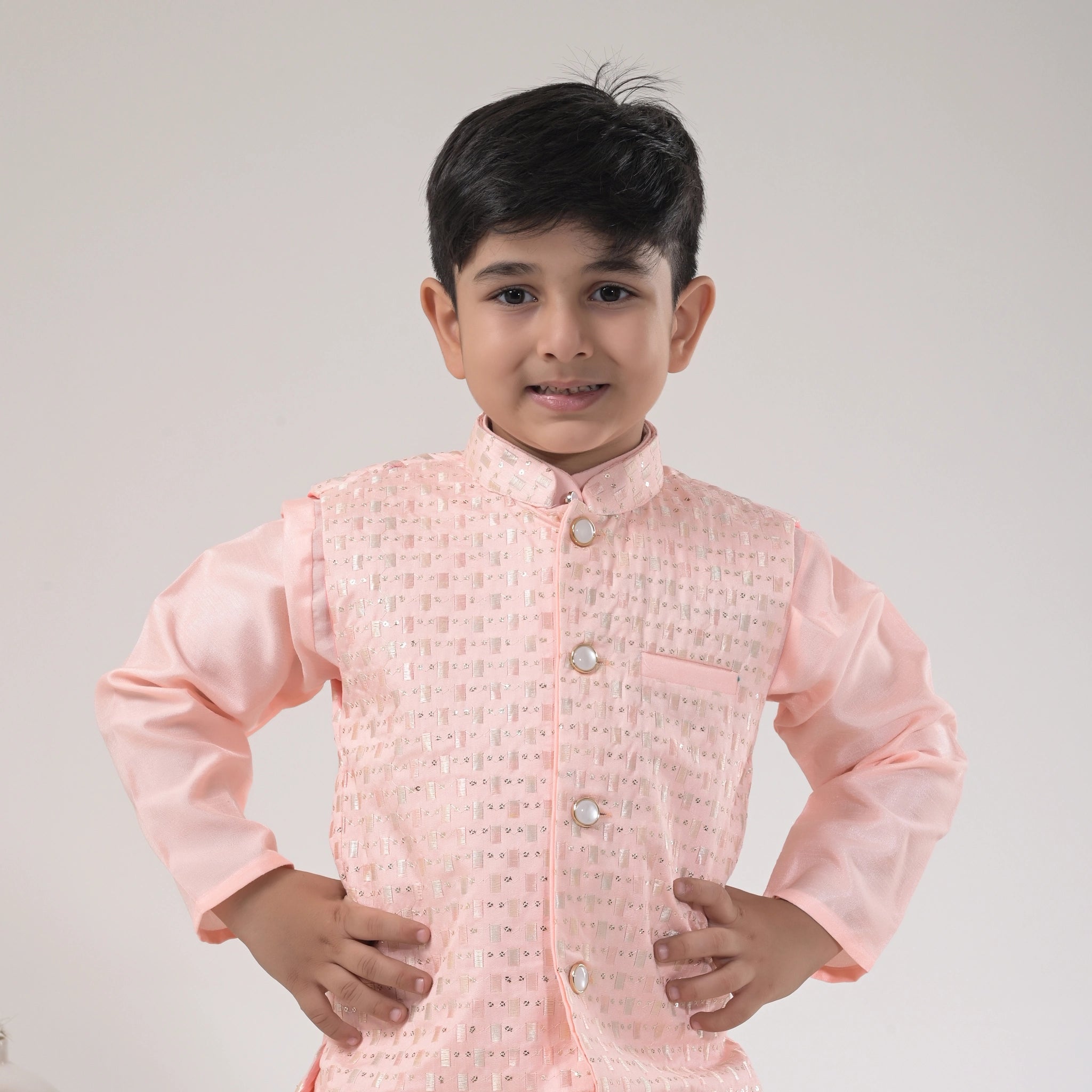 Boys Peach Dhoti Kurta with Jacket – Traditional Ethnic Wear for Kids