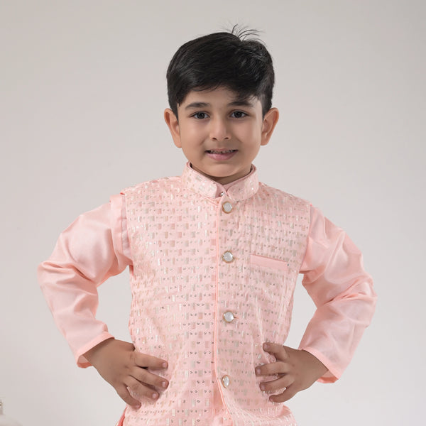 Boys Peach Dhoti Kurta with Jacket – Traditional Ethnic Wear for Kids