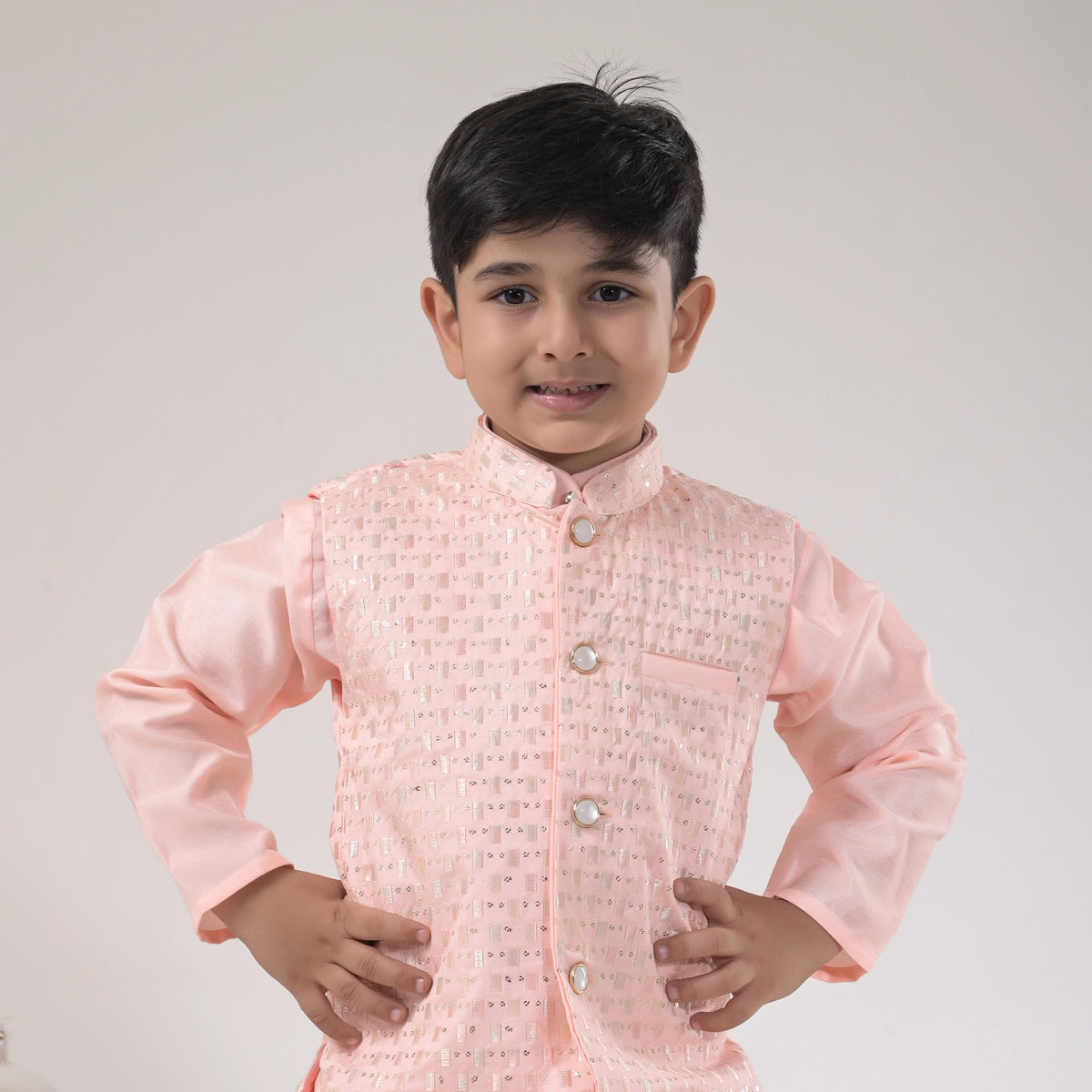 Boys Peach Dhoti Kurta with Jacket – Traditional Ethnic Wear for Kids - image 3