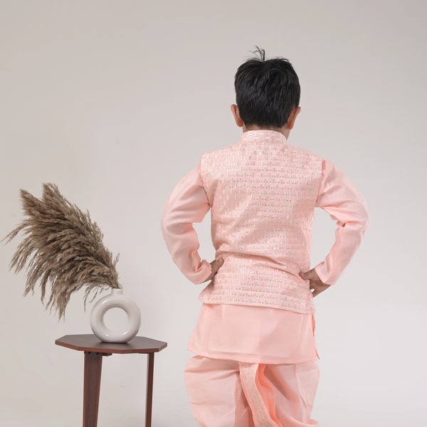 Boys Peach Dhoti Kurta with Jacket – Traditional Ethnic Wear for Kids