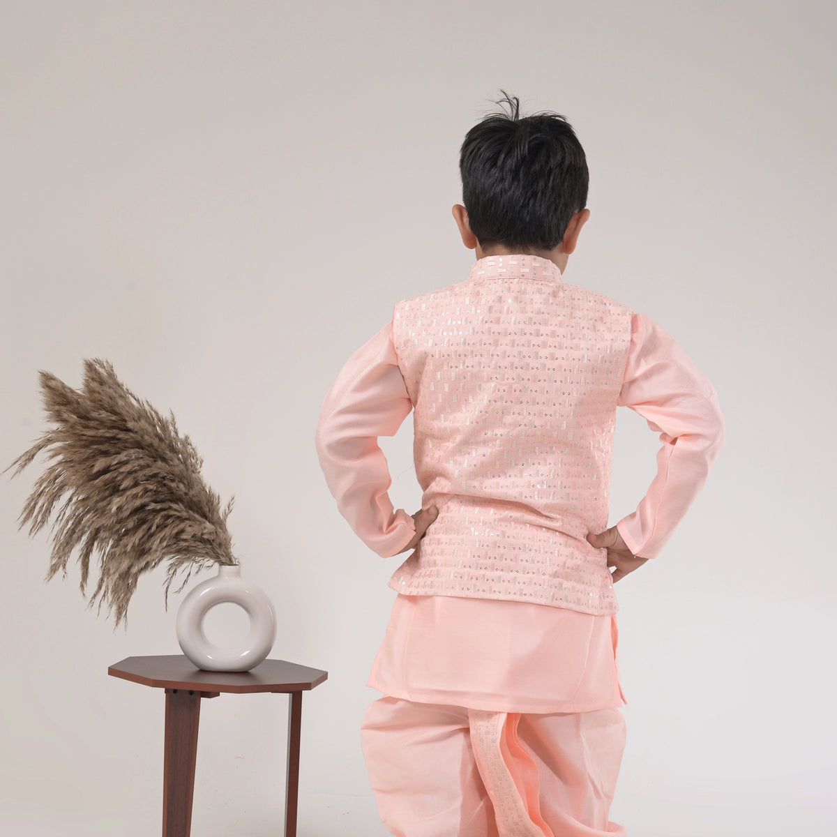 Boys Peach Dhoti Kurta with Jacket – Traditional Ethnic Wear for Kids - image 4