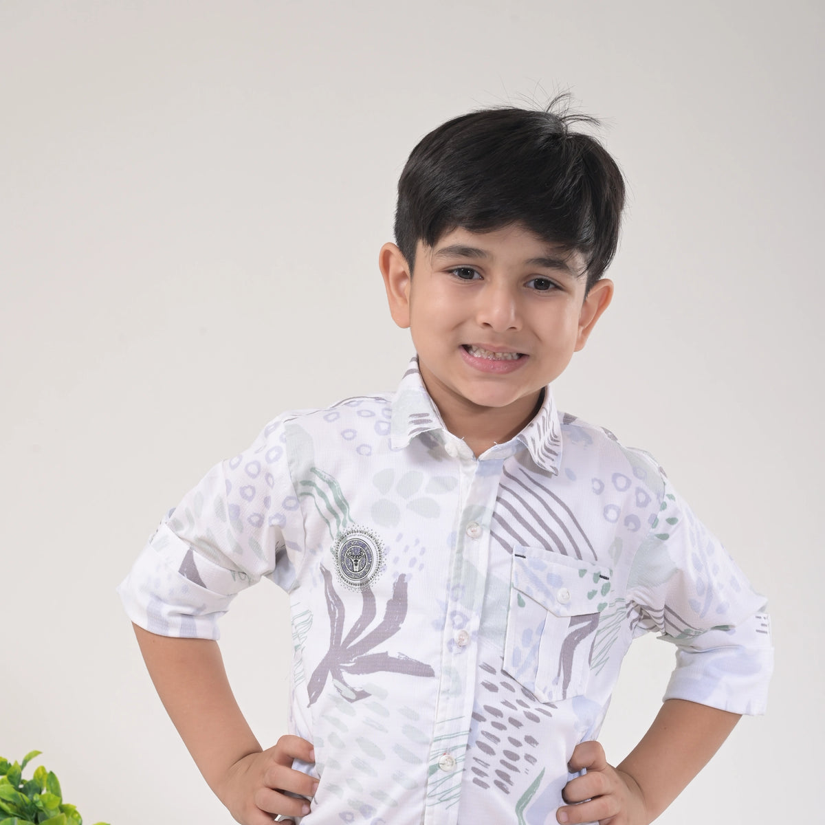 Dress Him to Impress – Elegant Boys Printed Shirt with Jeans