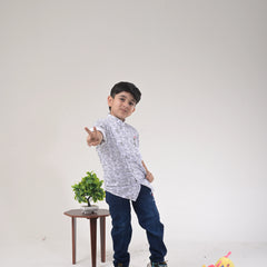 Stylish Boys Printed Shirt & Jeans Outfit – Ideal for Parties & Outings