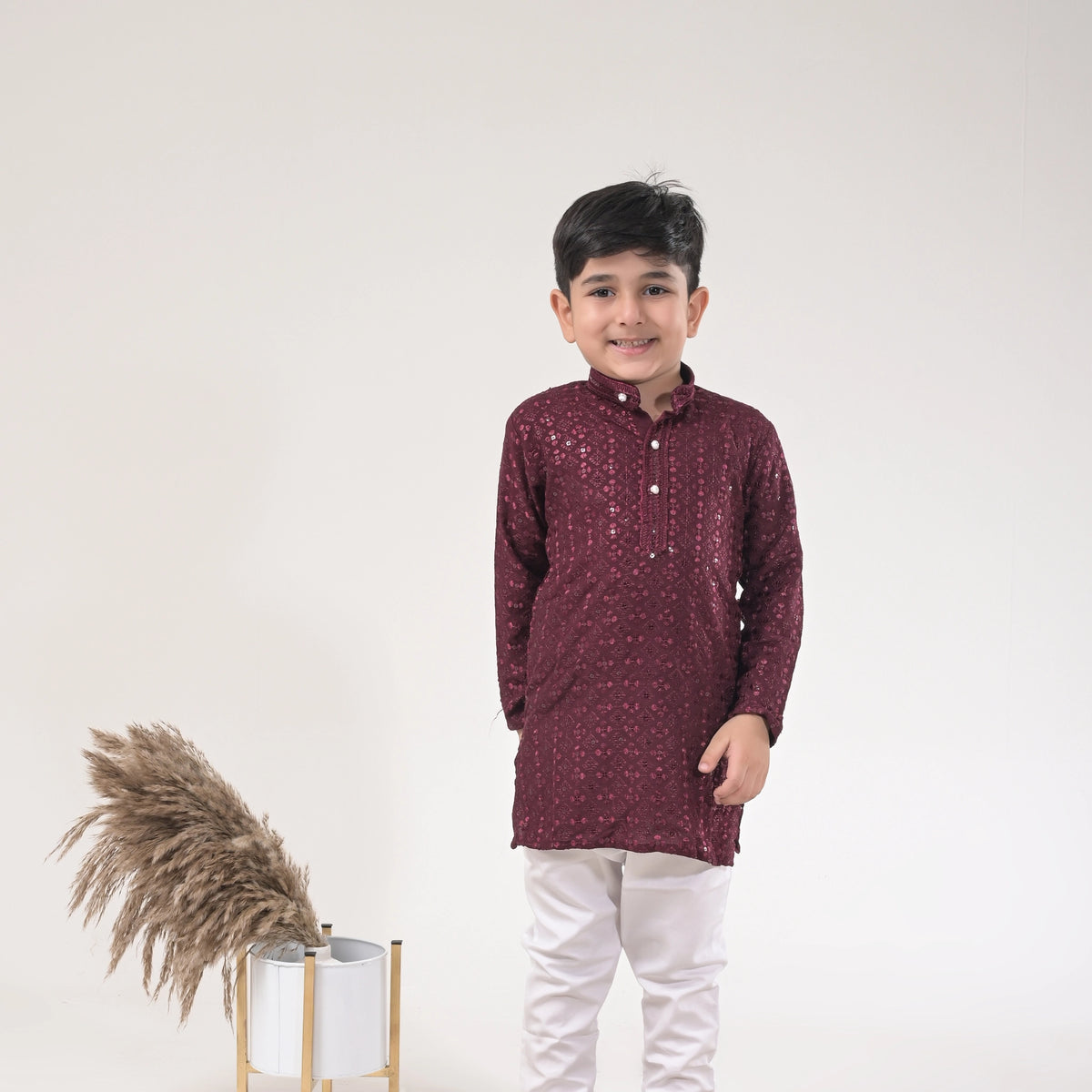 Boys Wine Kurta Pajama Set – Traditional Ethnic Wear for Kids - image 3