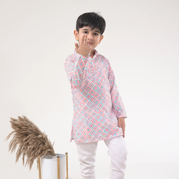 Boys Geometric Printed Kurta Pajama Set – Stylish Kids Ethnic Wear