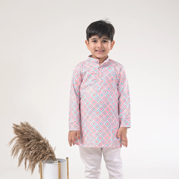 Boys Geometric Printed Kurta Pajama Set – Stylish Kids Ethnic Wear