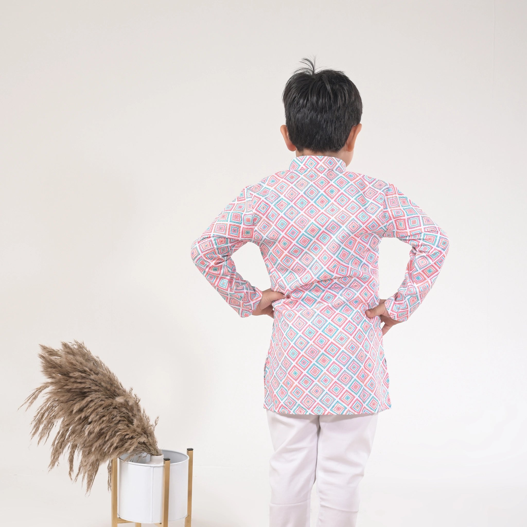 Boys Geometric Printed Kurta Pajama Set – Stylish Kids Ethnic Wear