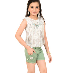 Girls' Floral Print Top with Shorts – Casual & Chic Summer Outfit