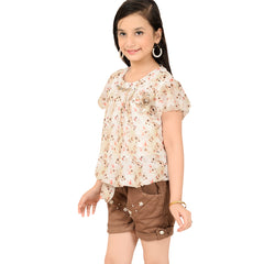 Girls' Floral Print Top with Shorts – Casual & Chic Summer Outfit