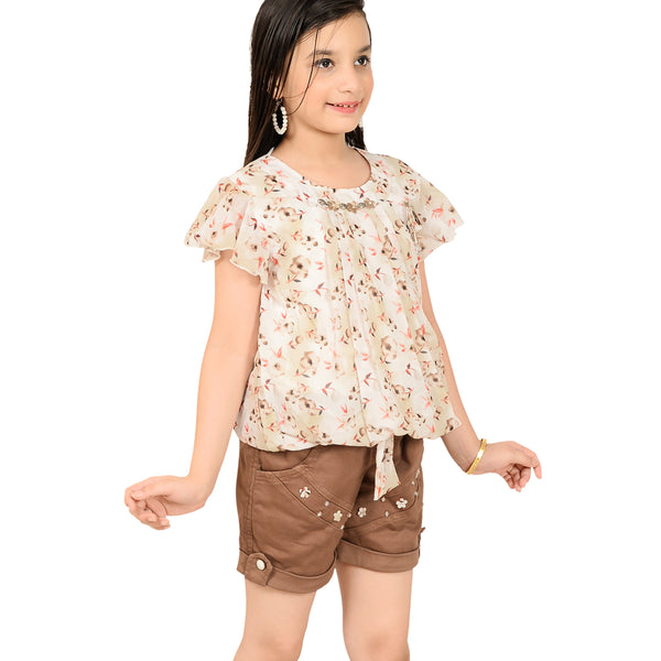 Girls' Floral Print Top with Shorts – Casual & Chic Summer Outfit