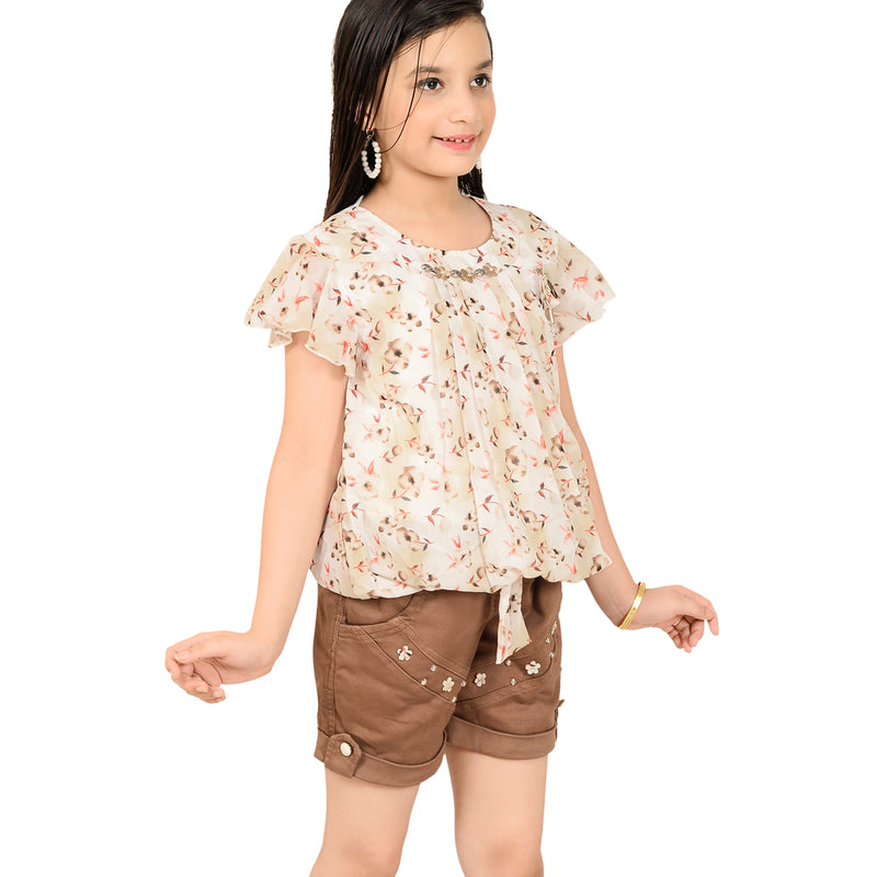 Girls' Floral Print Top with Shorts – Casual & Chic Summer Outfit