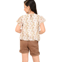 Girls' Floral Print Top with Shorts – Casual & Chic Summer Outfit