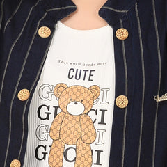 Stylish Girls Yellow Capri Set with Printed Tee and Striped Jacket