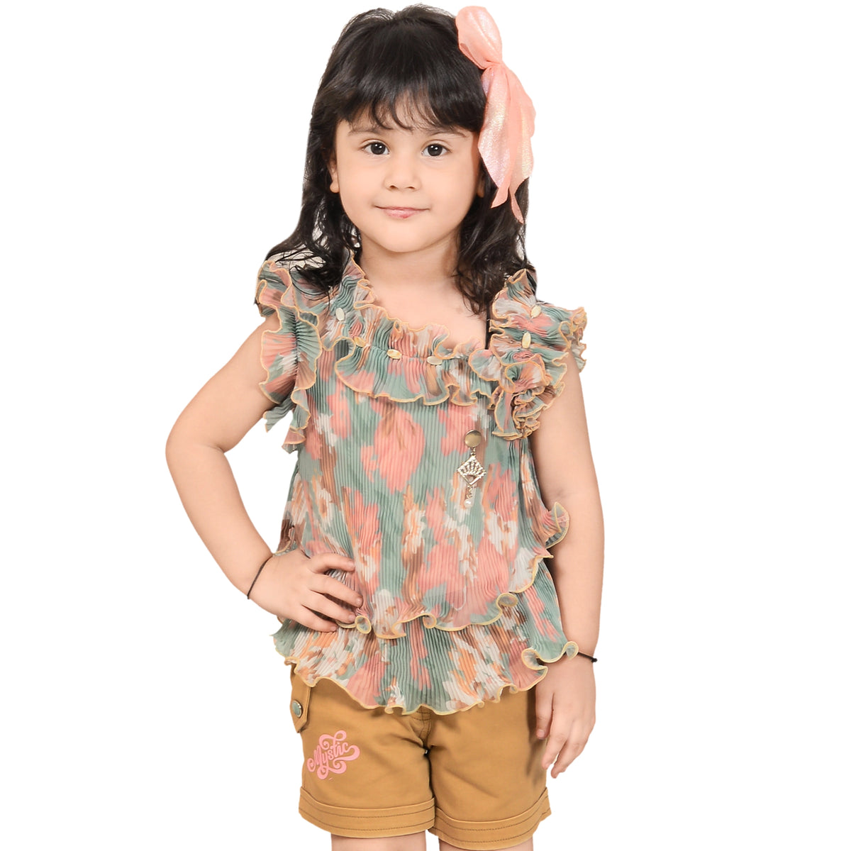 Trendy Off-Shoulder Ruffle Top with Shorts – Kids' Summer Outfit - image 2
