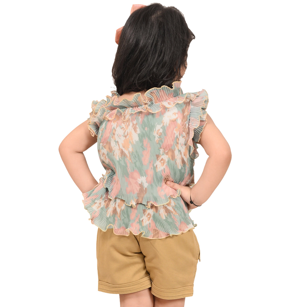 Trendy Off-Shoulder Ruffle Top with Shorts – Kids' Summer Outfit - image 3