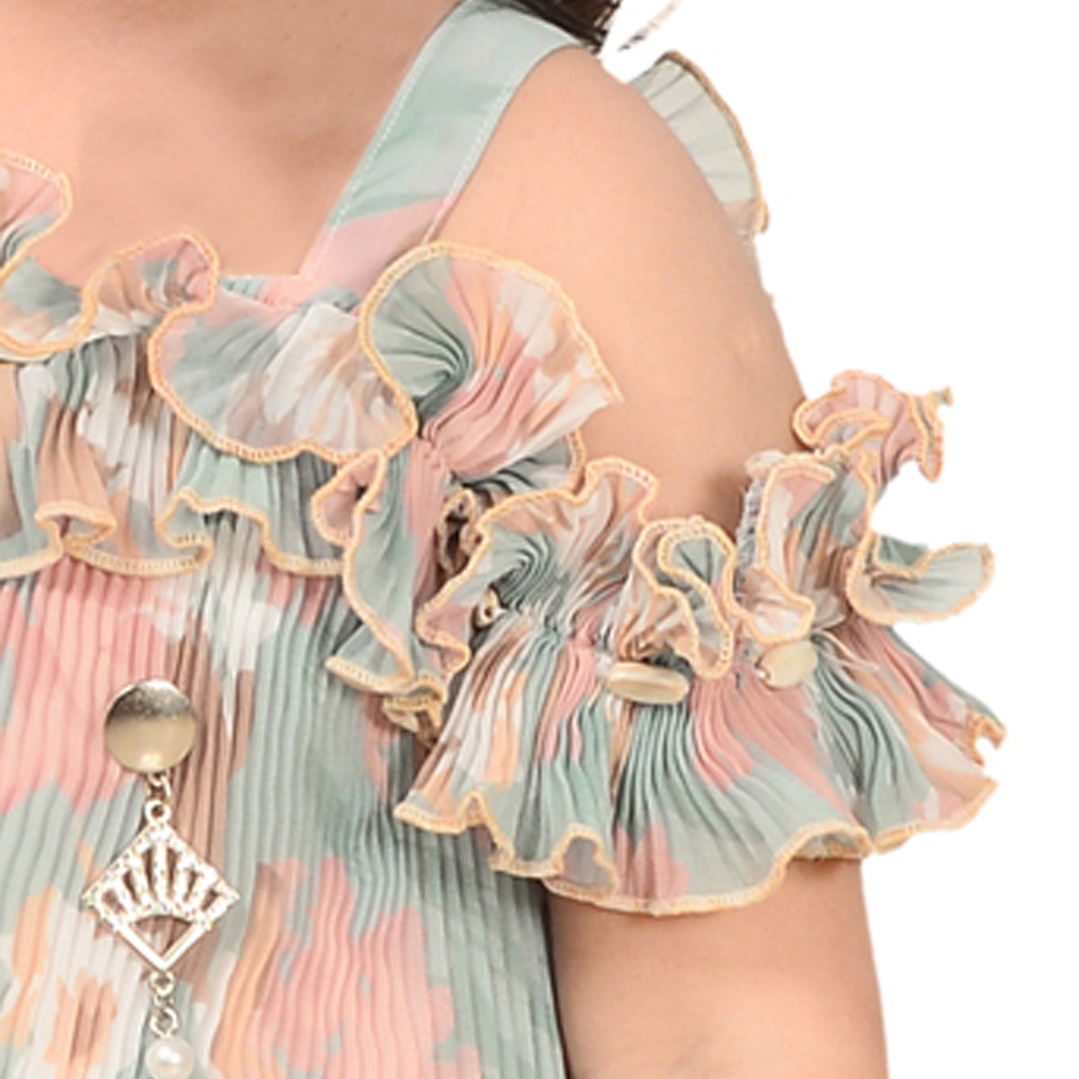 Trendy Off-Shoulder Ruffle Top with Shorts – Kids' Summer Outfit - image 4