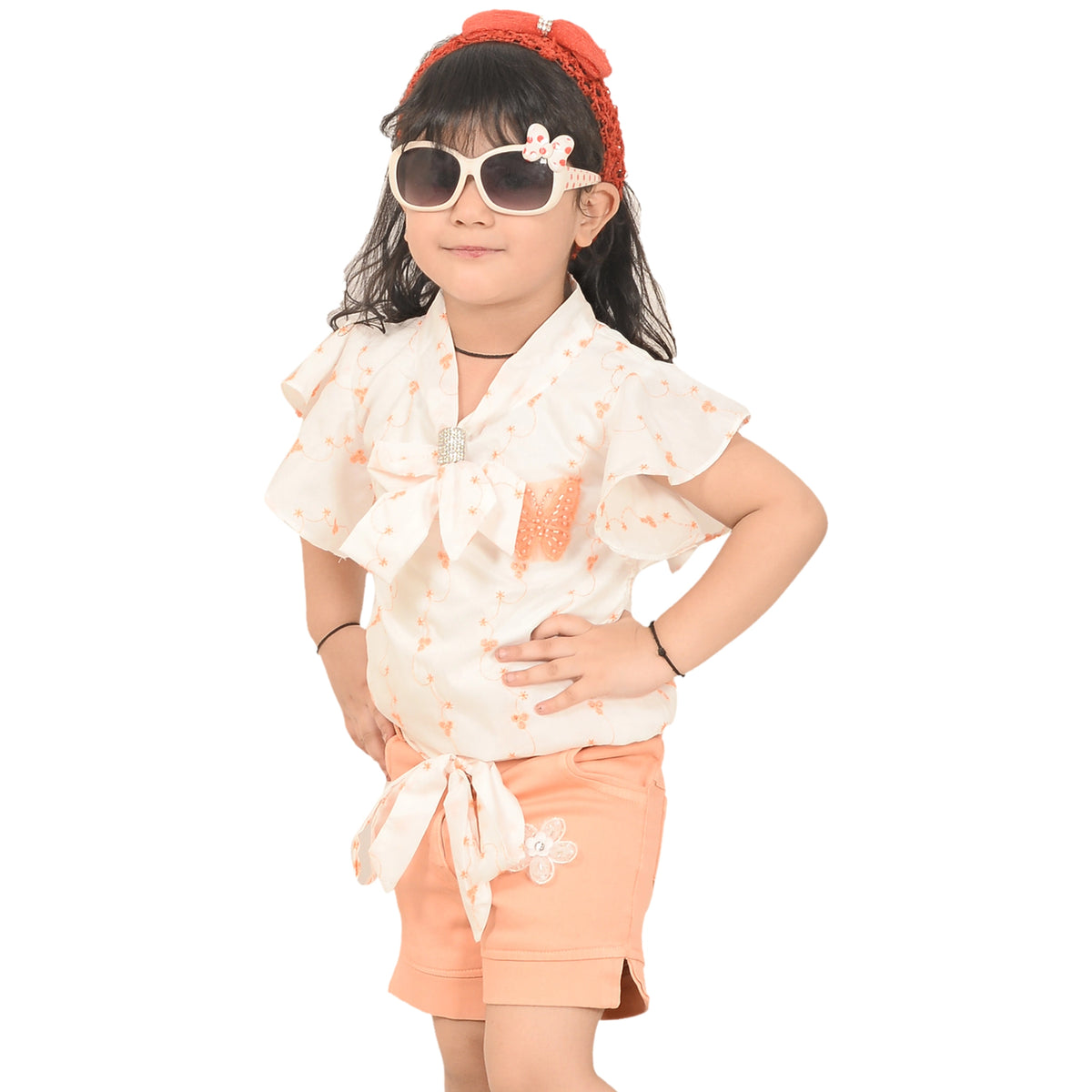 Elegant Girls' Bow-Tie Top and Shorts Combo – Perfect for Summer Days - image 1