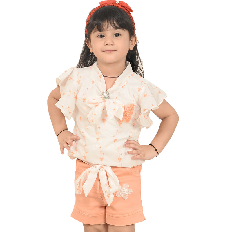 Elegant Girls' Bow-Tie Top and Shorts Combo – Perfect for Summer Days