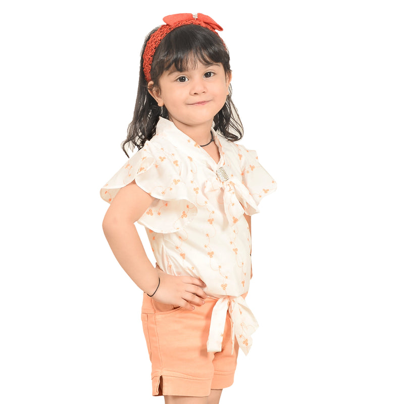 Elegant Girls' Bow-Tie Top and Shorts Combo – Perfect for Summer Days