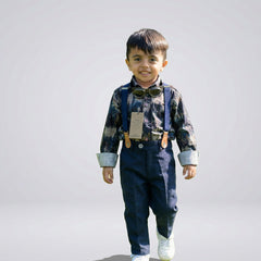 BOYS Grey Printed Shirt with Suspender Pants Party Wear Outfit Set