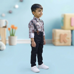 BOYS Grey Printed Shirt with Suspender Pants Party Wear Outfit Set