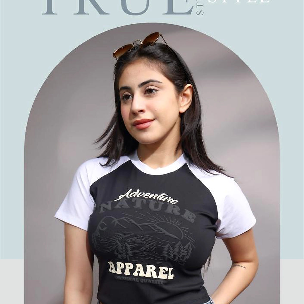 Women's Raglan Crop T-Shirt – Adventure Nature Graphic Print - image 1