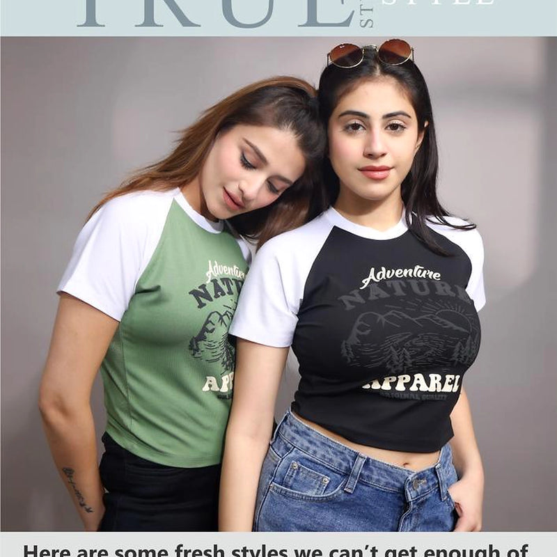 Women's Raglan Crop T-Shirt – Adventure Nature Graphic Print