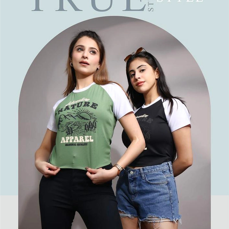 Women's Raglan Crop T-Shirt – Adventure Nature Graphic Print