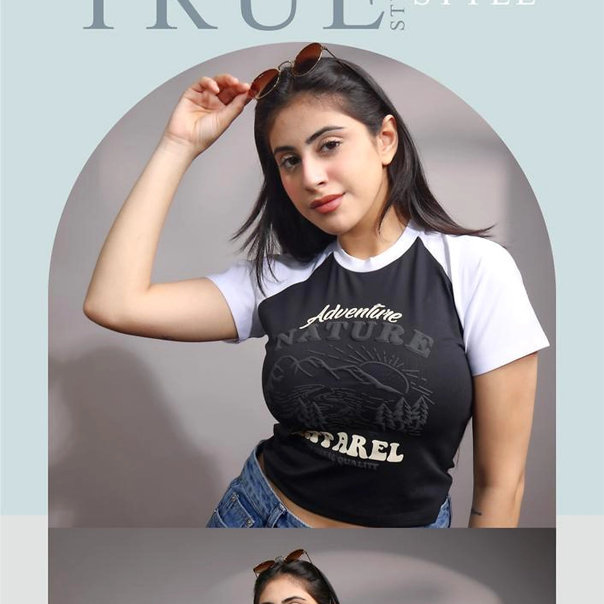 Women's Raglan Crop T-Shirt – Adventure Nature Graphic Print - image 2
