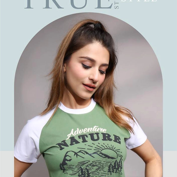 Women's Raglan Crop T-Shirt – Adventure Nature Graphic Print