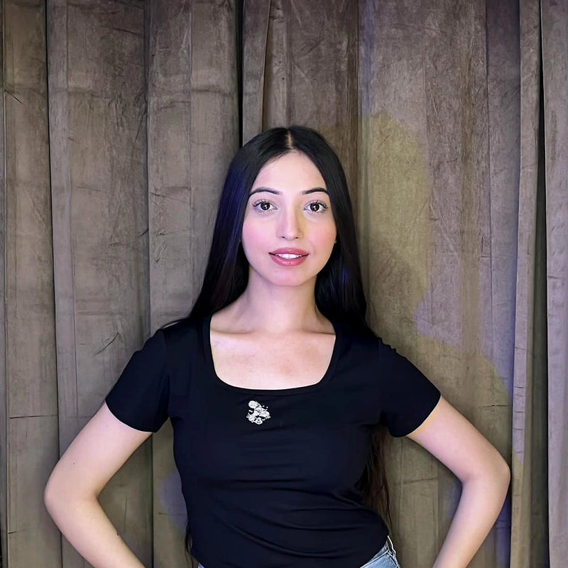 Women's Square Neck Crop T-Shirt – Minimal Mickey Embroidery