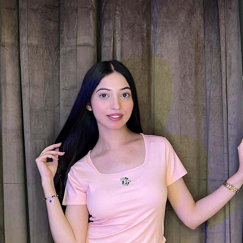 Women's Square Neck Crop T-Shirt – Minimal Mickey Embroidery