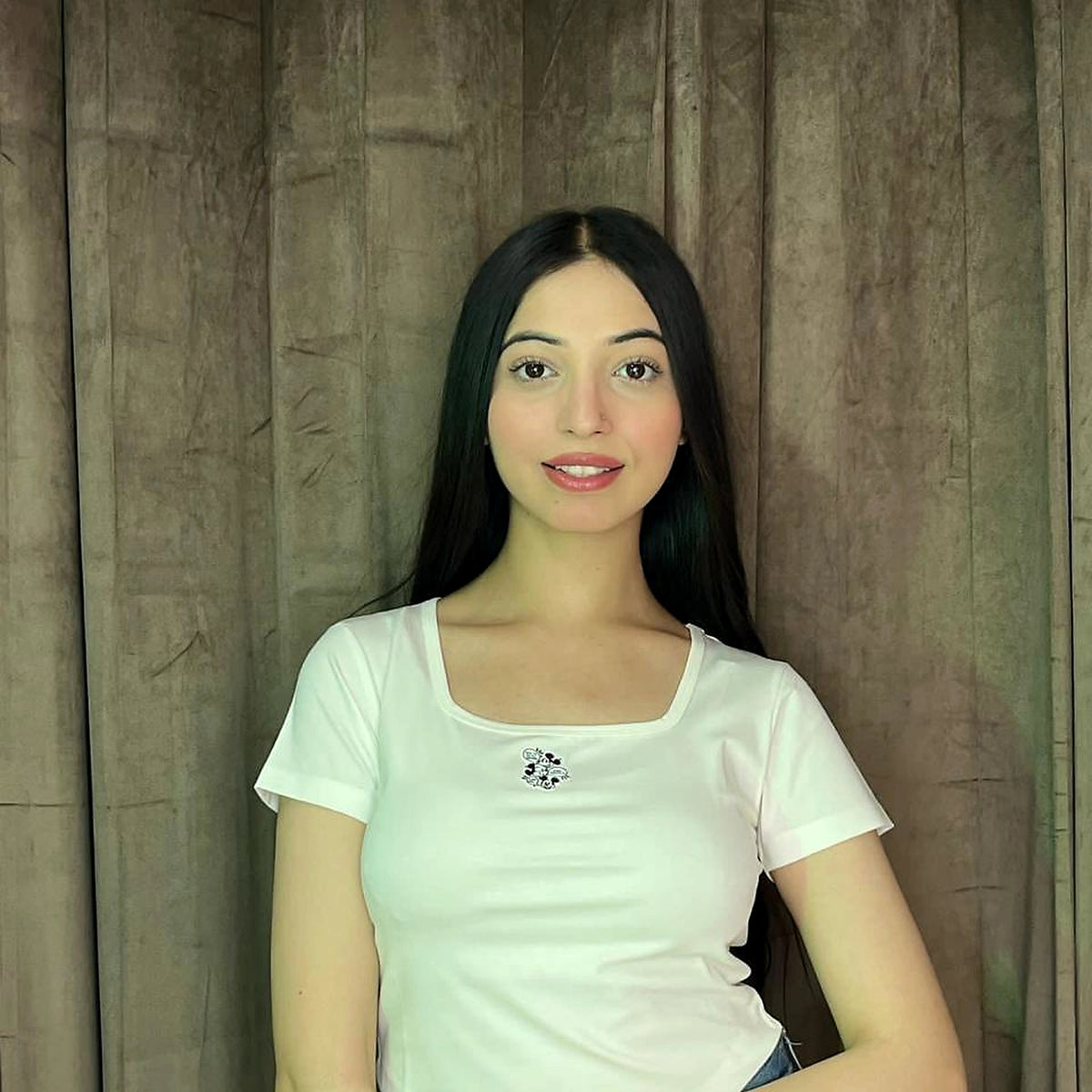 Women's Square Neck Crop T-Shirt – Minimal Mickey Embroidery - image 1