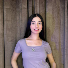 Women's Square Neck Crop T-Shirt – Minimal Mickey Embroidery