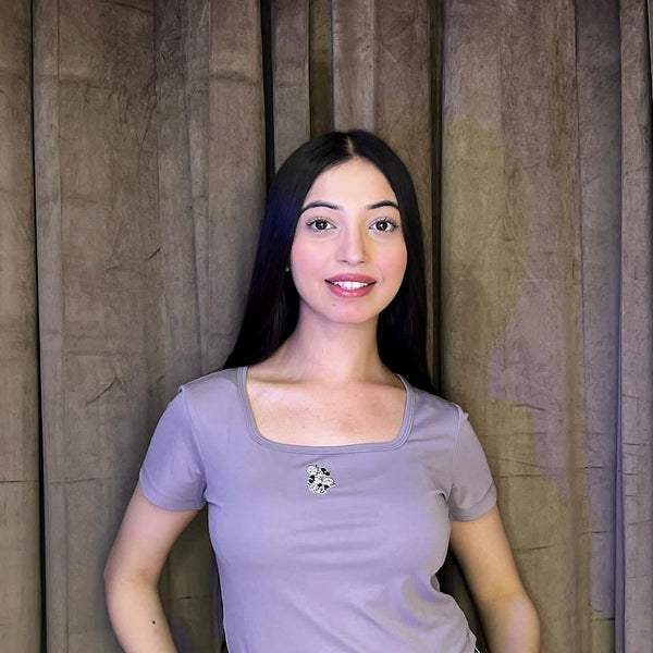 Women's Square Neck Crop T-Shirt – Minimal Mickey Embroidery