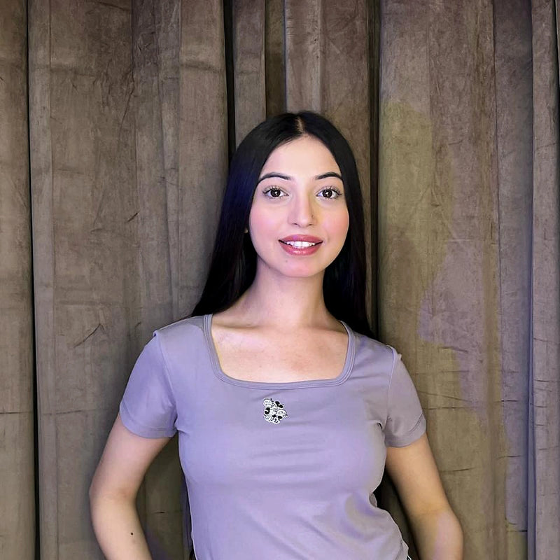 Women's Square Neck Crop T-Shirt – Minimal Mickey Embroidery