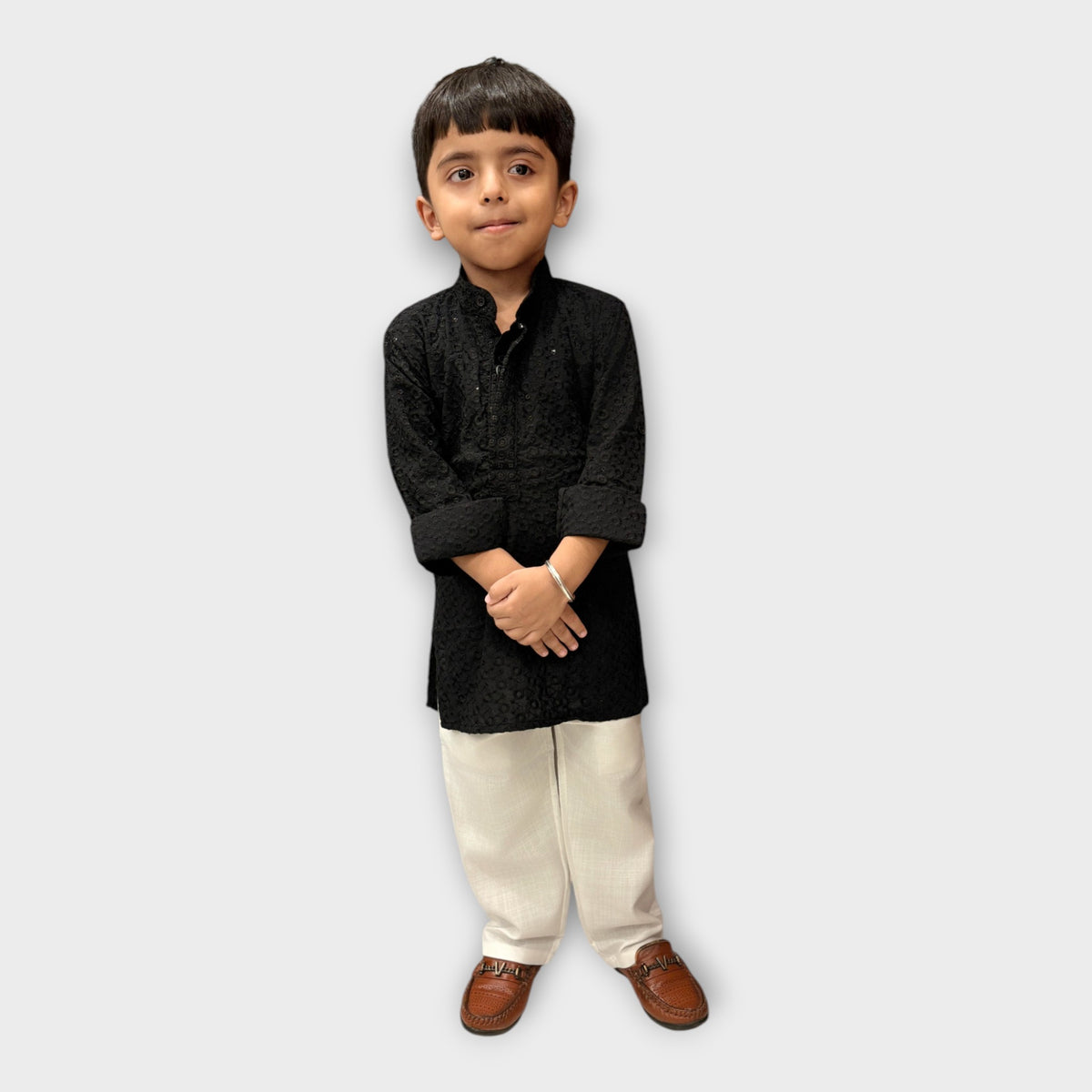Black Shimmer Kurta Pyjama Set for Boys – Classic Ethnic Wear Outfit - image 1