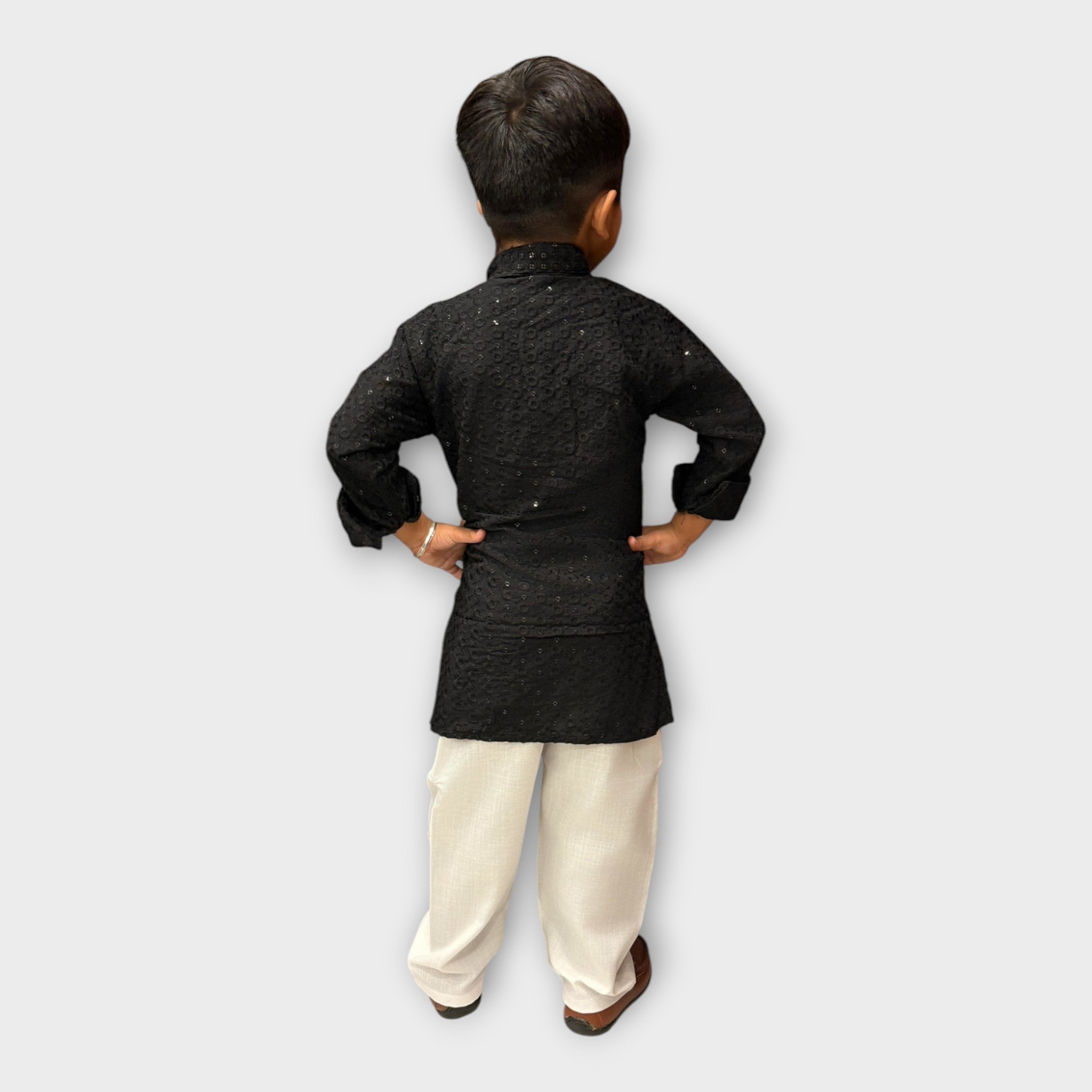 Black Shimmer Kurta Pyjama Set for Boys – Classic Ethnic Wear Outfit