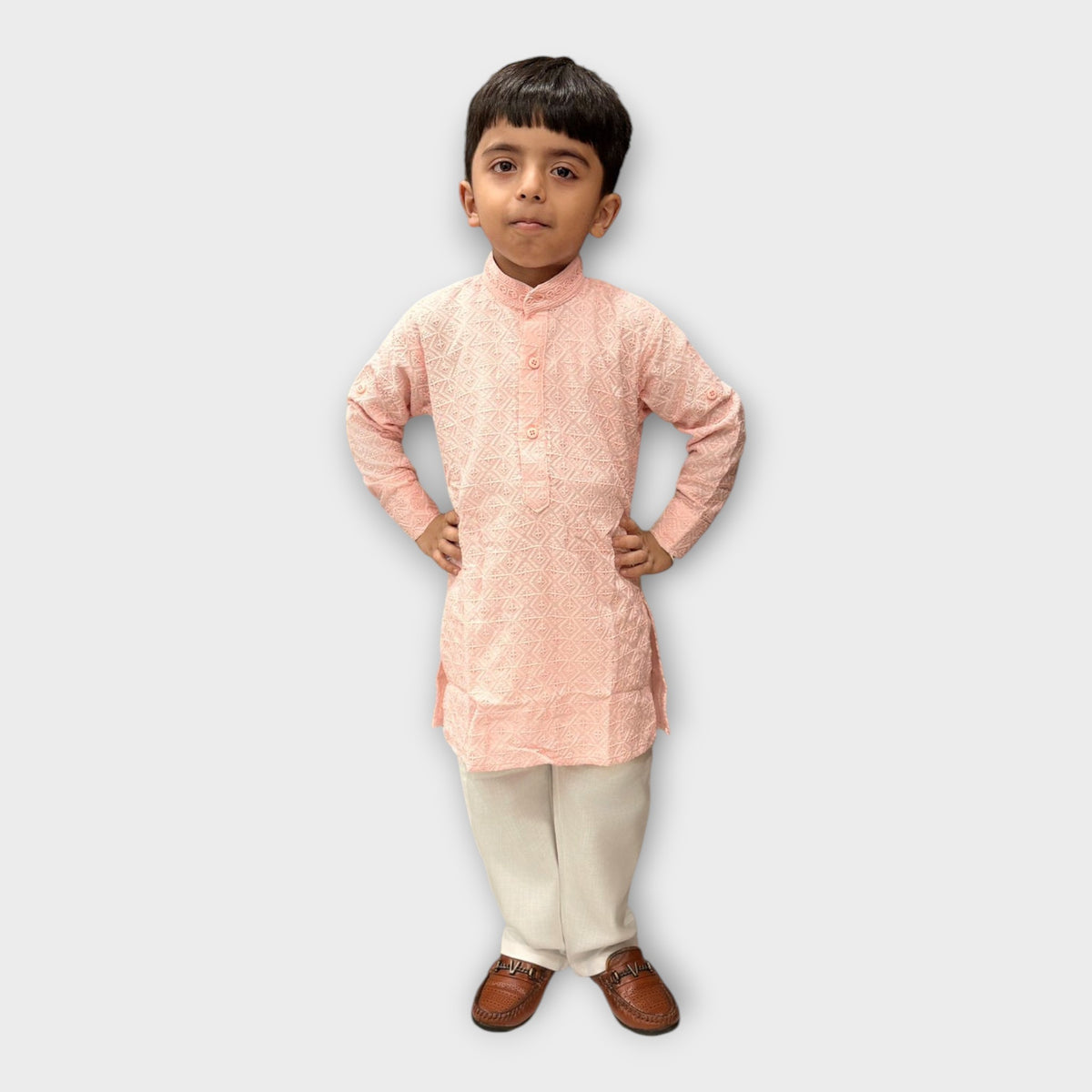 Light Pink Kurta Pyjama Set for Boys – Stylish Kids Ethnic Wear - image 1