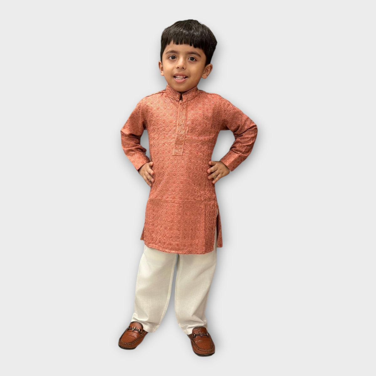 Rust Orange Shimmer Kurta Pyjama Set for Boys – Kids Traditional Ethnic Wear - image 2
