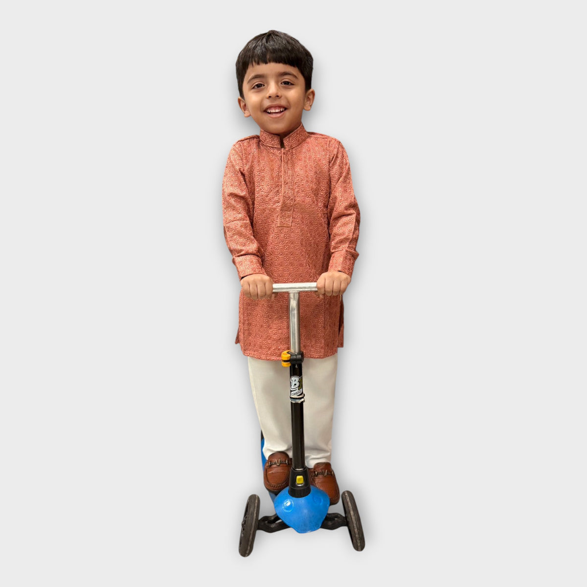 Rust Orange Shimmer Kurta Pyjama Set for Boys – Kids Traditional Ethnic Wear - image 1