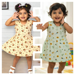 Pack of 2 Summer Frocks for Girls - 100% Pure Cotton, Soft & Stylish
