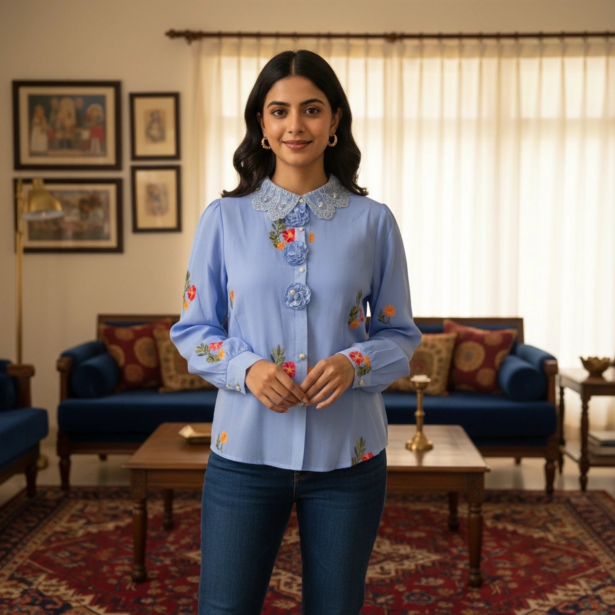 Elegant Embroidered Women’s Top with Floral Detailing