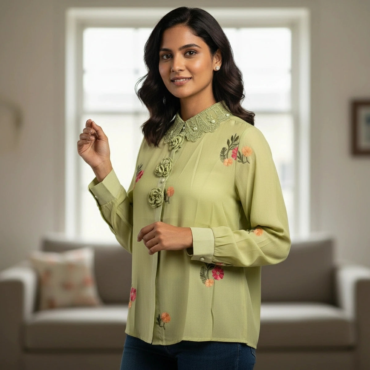 Elegant Embroidered Women’s Top with Floral Detailing - image 1
